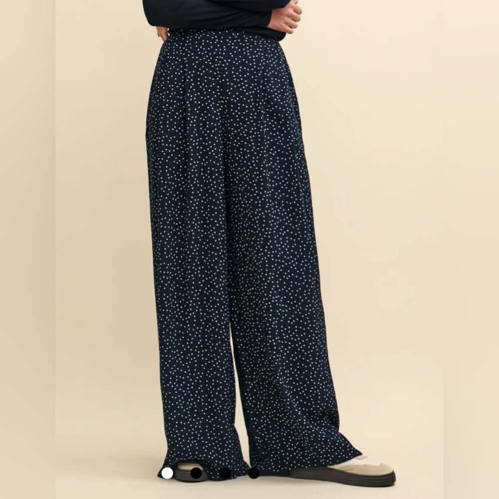 Anthropologie Black crepe palazzo pants with white dots